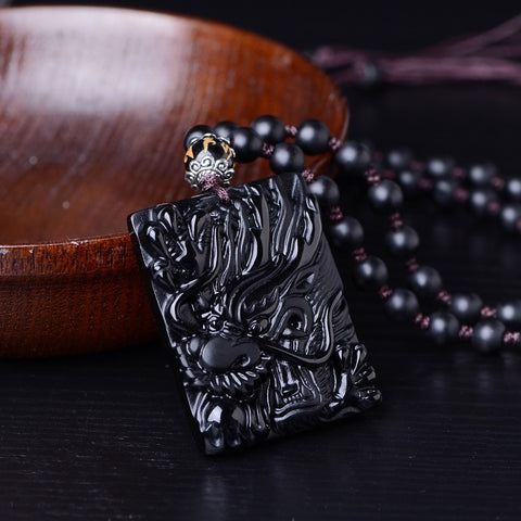 Square Dragon Carving Pendant Necklace